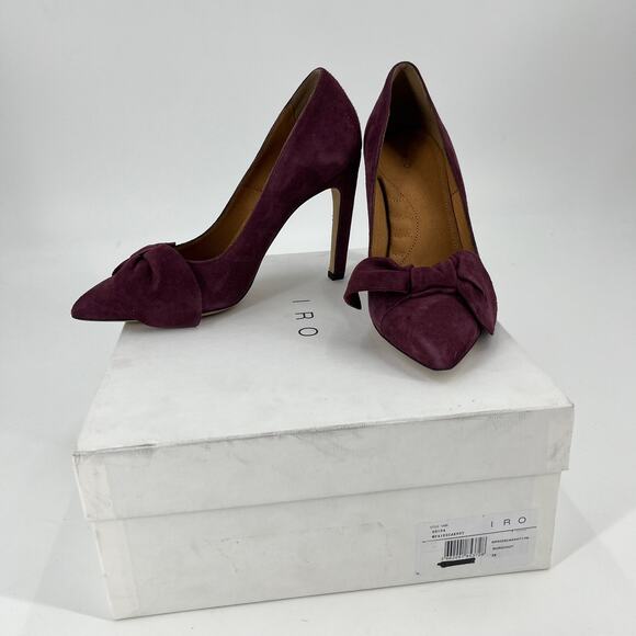 IRO Escaknot Pumps Shoes Purple Suede Bow Pointed Toe High Heel US 7, EU 38 NEW - Picture 2 of 6
